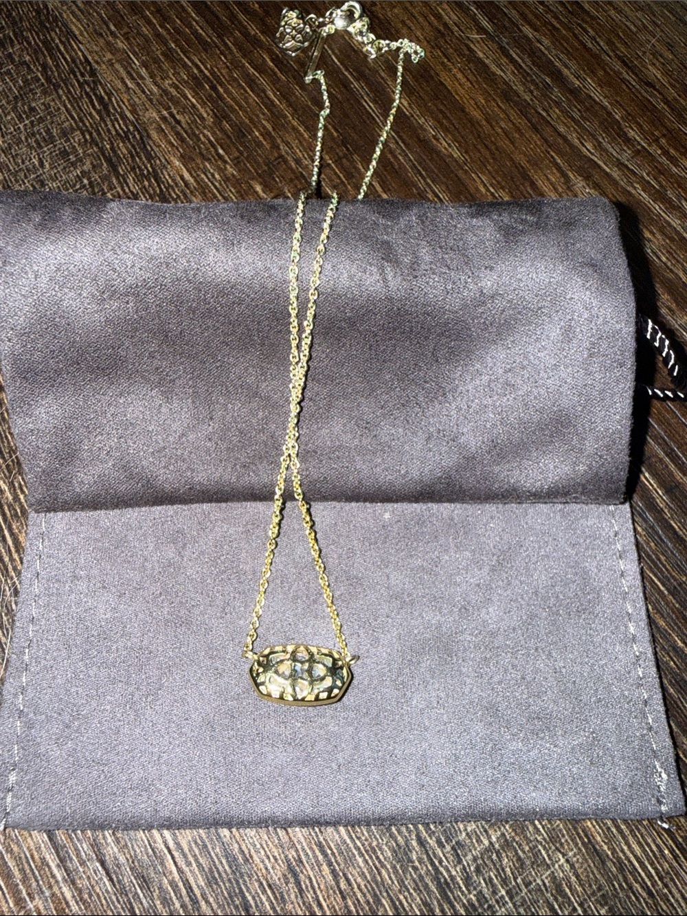 Kendra Scott Gold Druzy Pendant Necklace/ Gray Abalone - Picture 2 of 8